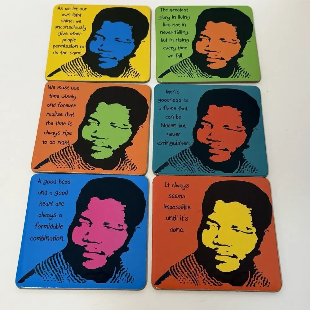 Nelson Mandela Set of 6 Coasters Handmade in South Africa w/ Quotes 3.5